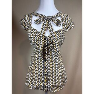 Odille Blouse 10 Blk/Yl Heart Silk Babydoll Office Professional Feminine FLAW